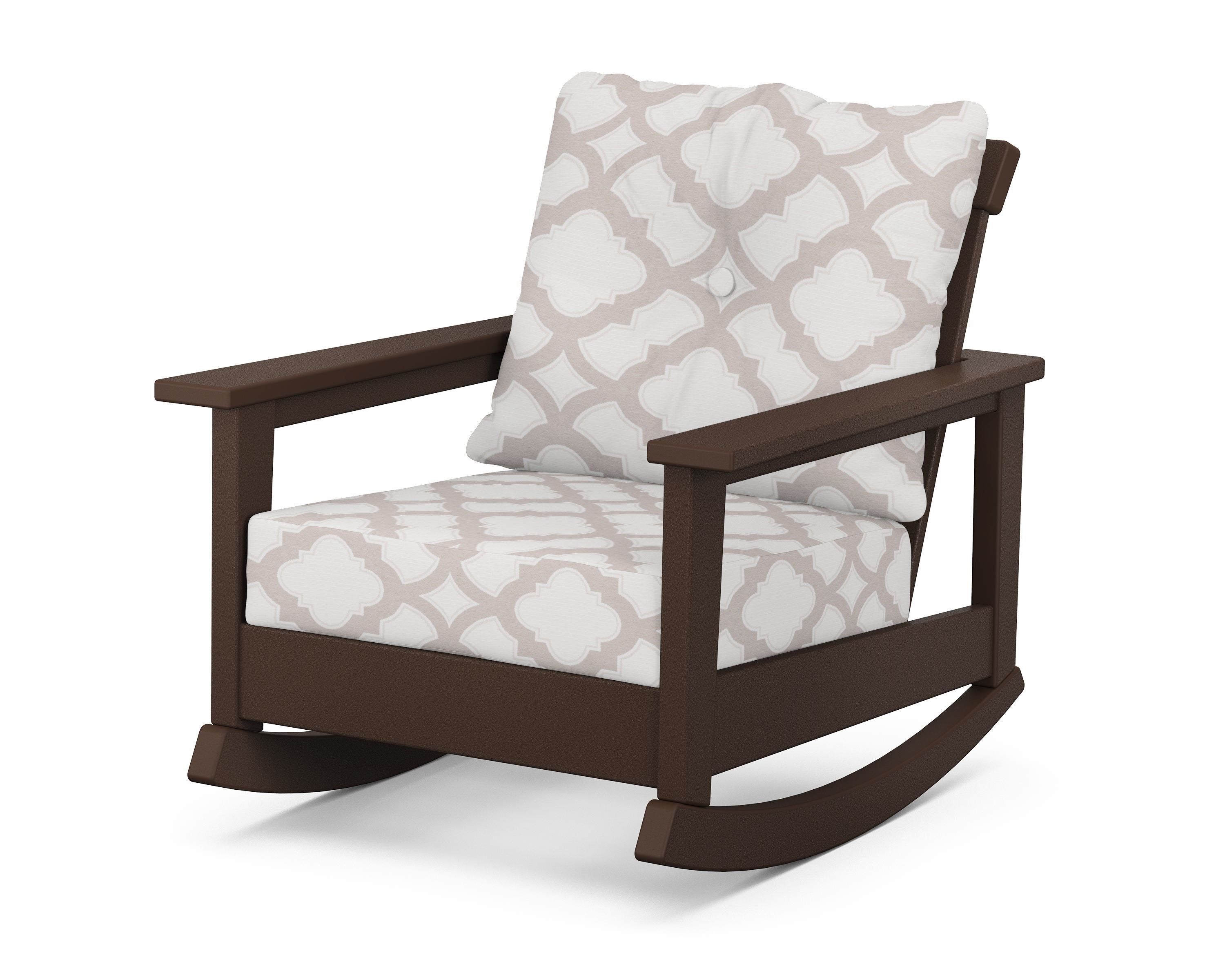 POLYWOOD® Prescott Deep Seating Rocking Chair in Mahogany / Trellis Dune Burlap