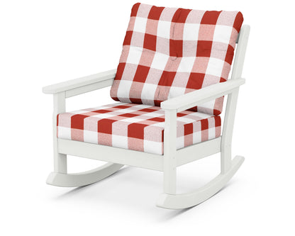 POLYWOOD® Vineyard Deep Seating Rocking Chair in Vintage White / Buffalo Plaid Crimson