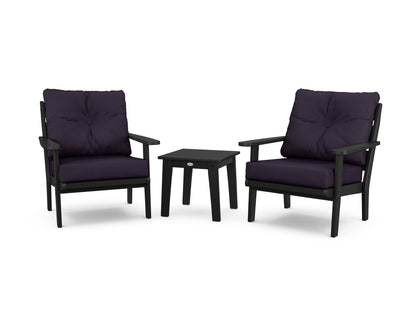POLYWOOD® Lakeside 3-Piece Deep Seating Chair Set in Black / Navy Linen