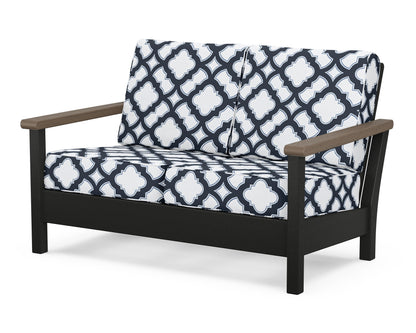 POLYWOOD® Harbour Deep Seating Loveseat in Black / Kona / Trellis Marine Indigo