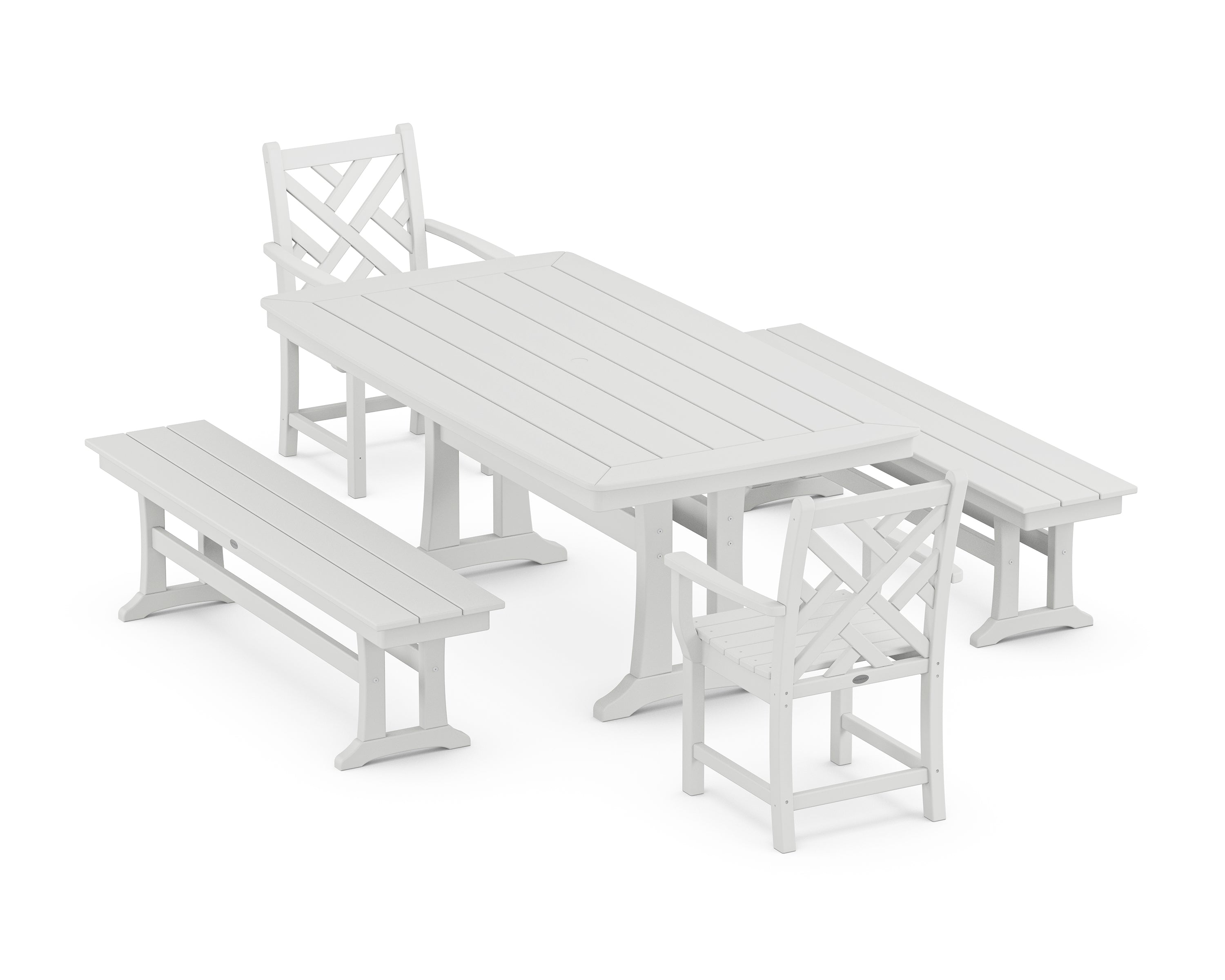POLYWOOD® Chippendale 5-Piece Dining Set with Trestle Legs in White