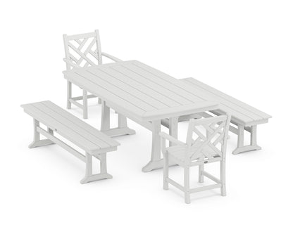 POLYWOOD® Chippendale 5-Piece Dining Set with Trestle Legs in White