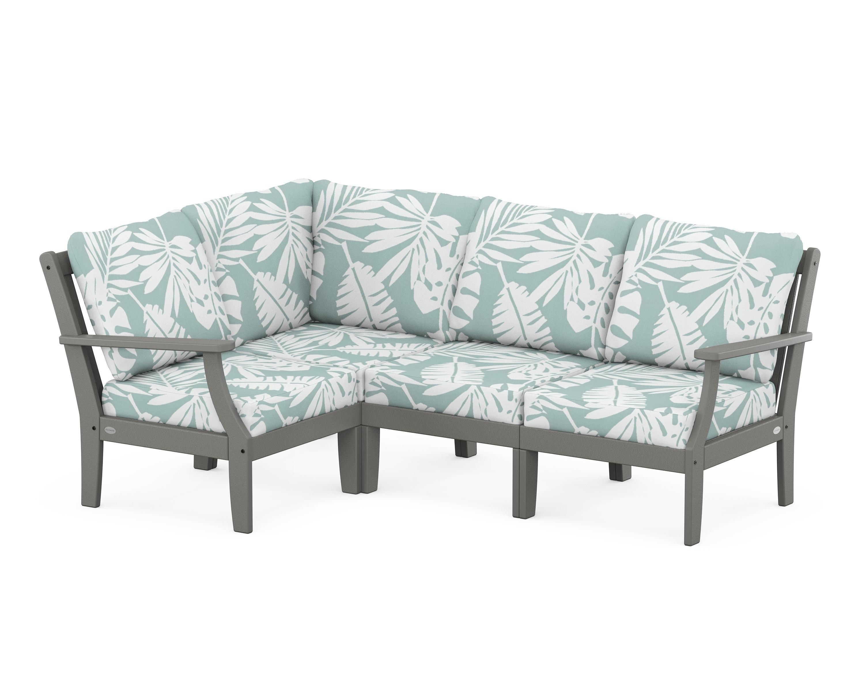 POLYWOOD® Braxton Modular 4-Piece Deep Seating Set in Slate Grey / Leaf Glacier Spa