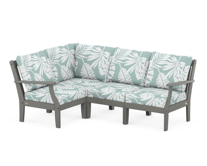 POLYWOOD® Braxton Modular 4-Piece Deep Seating Set in Slate Grey / Leaf Glacier Spa