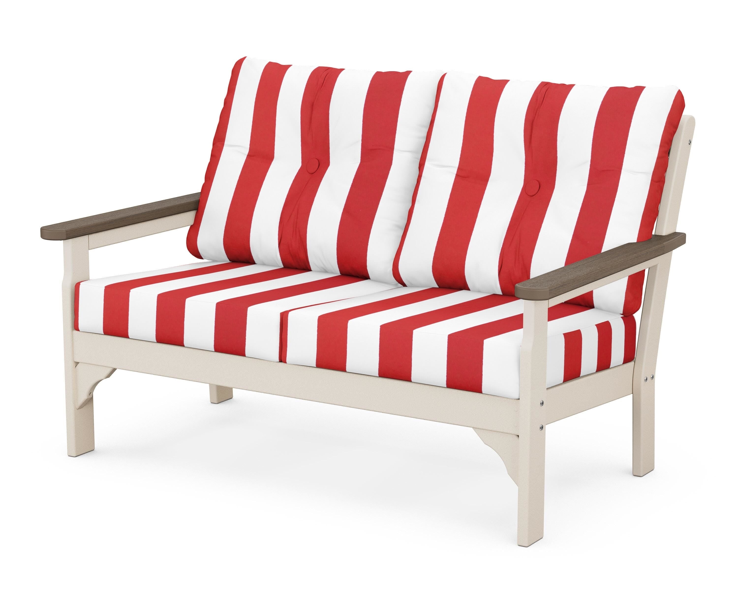 POLYWOOD® Vineyard Deep Seating Loveseat in Sand / Kona / Cabana Stripe Crimson