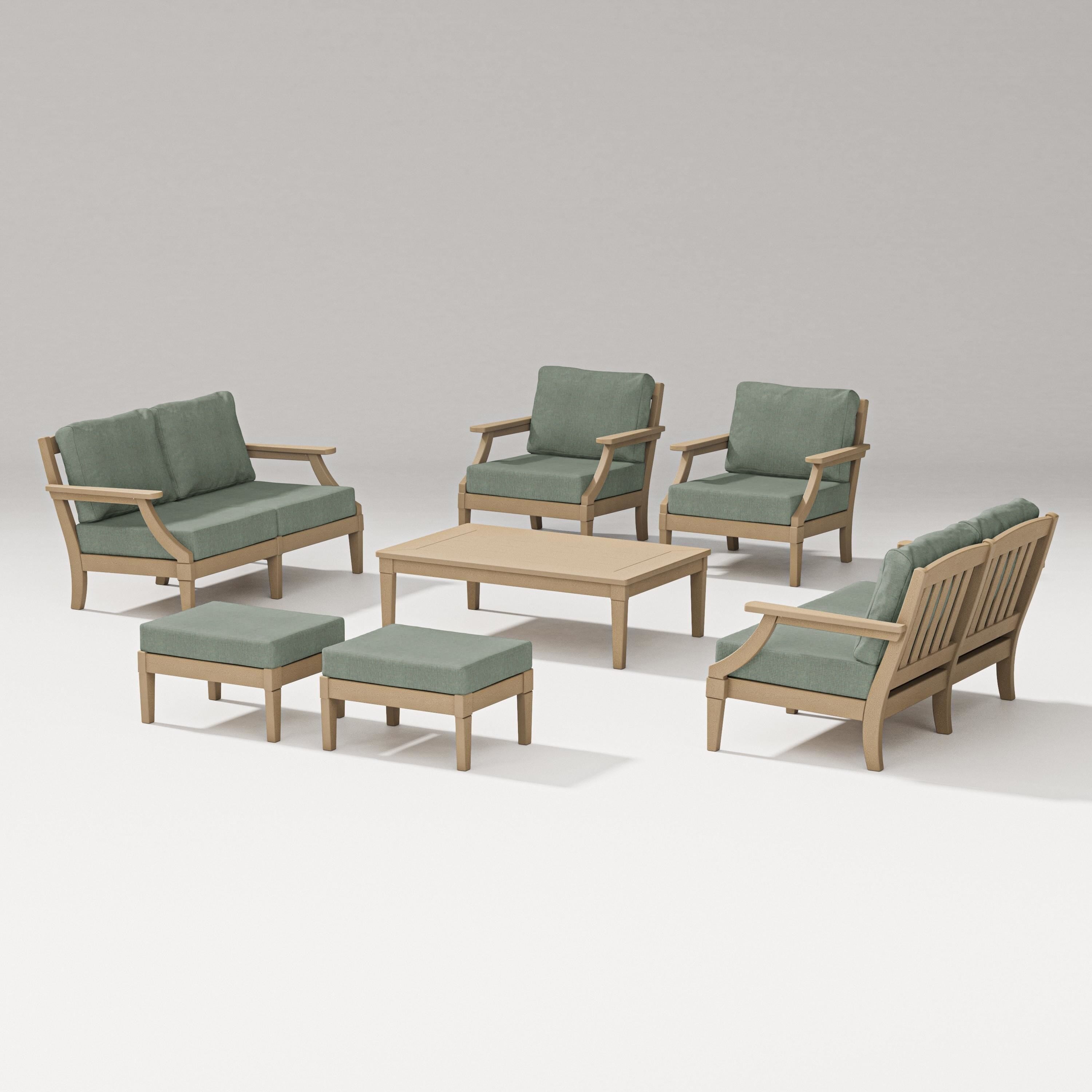 PW Designer Series Estate 7-Piece Lounge Loveseat Set in Vintage Sahara / Cast Sage