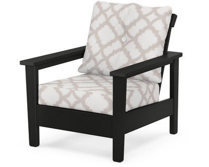 POLYWOOD® Prescott Deep Seating Chair in Black / Trellis Dune Burlap