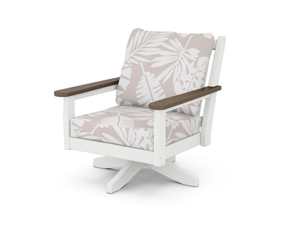POLYWOOD® Chippendale Deep Seating Swivel Chair in White / Kona / Leaf Dune Burlap