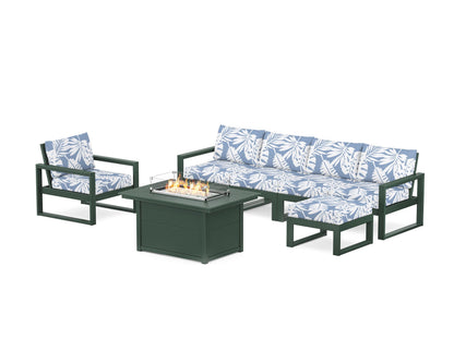 POLYWOOD® EDGE Sectional Lounge and Fire Pit Set in Green / Leaf Sky Blue