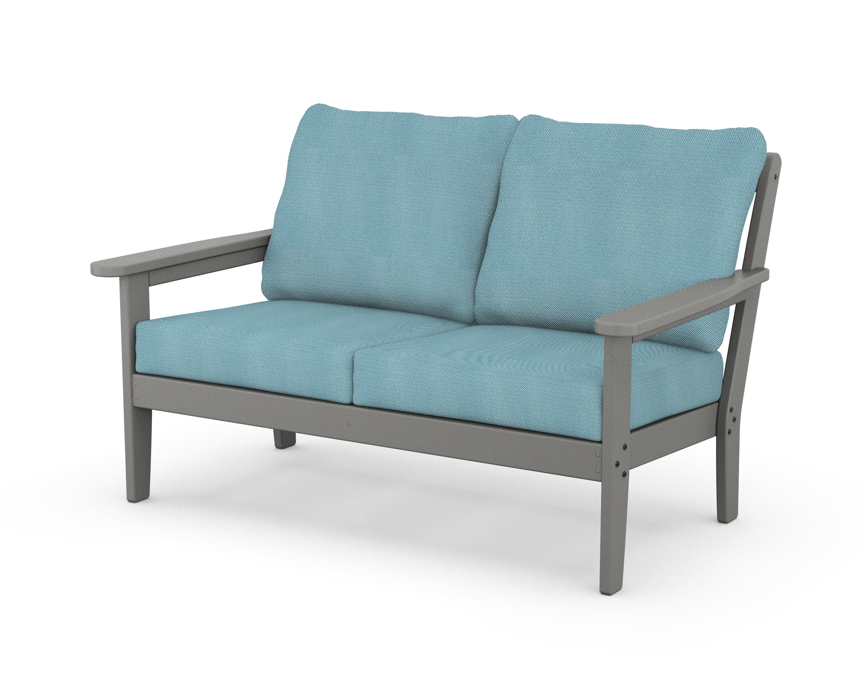 Country Living Cottage Deep Seating Loveseat in Slate Grey / Lattice Sky Blue