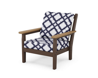 POLYWOOD® Chippendale Deep Seating Chair in Mahogany / Natural / Trellis Navy