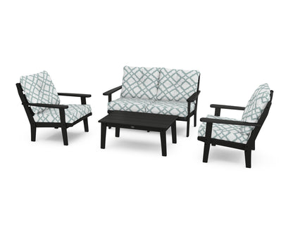 POLYWOOD® Lakeside 4-Piece Deep Seating Set in Black / Trellis Glacier Spa