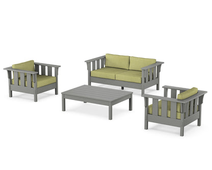 Martha Stewart by POLYWOOD® Acadia 4-Piece Deep Seating Set with Loveseat in Slate Grey / Chartreuse Boucle