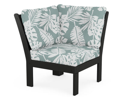 POLYWOOD® Vineyard Modular Corner Chair in Black / Leaf Glacier Spa