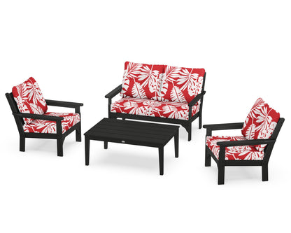 POLYWOOD® Vineyard 4-Piece Deep Seating Set in Black / Leaf Crimson