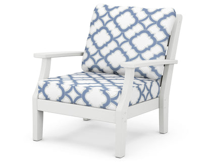 POLYWOOD® Chesapeake Deep Seating Chair in White / Trellis Sky Blue