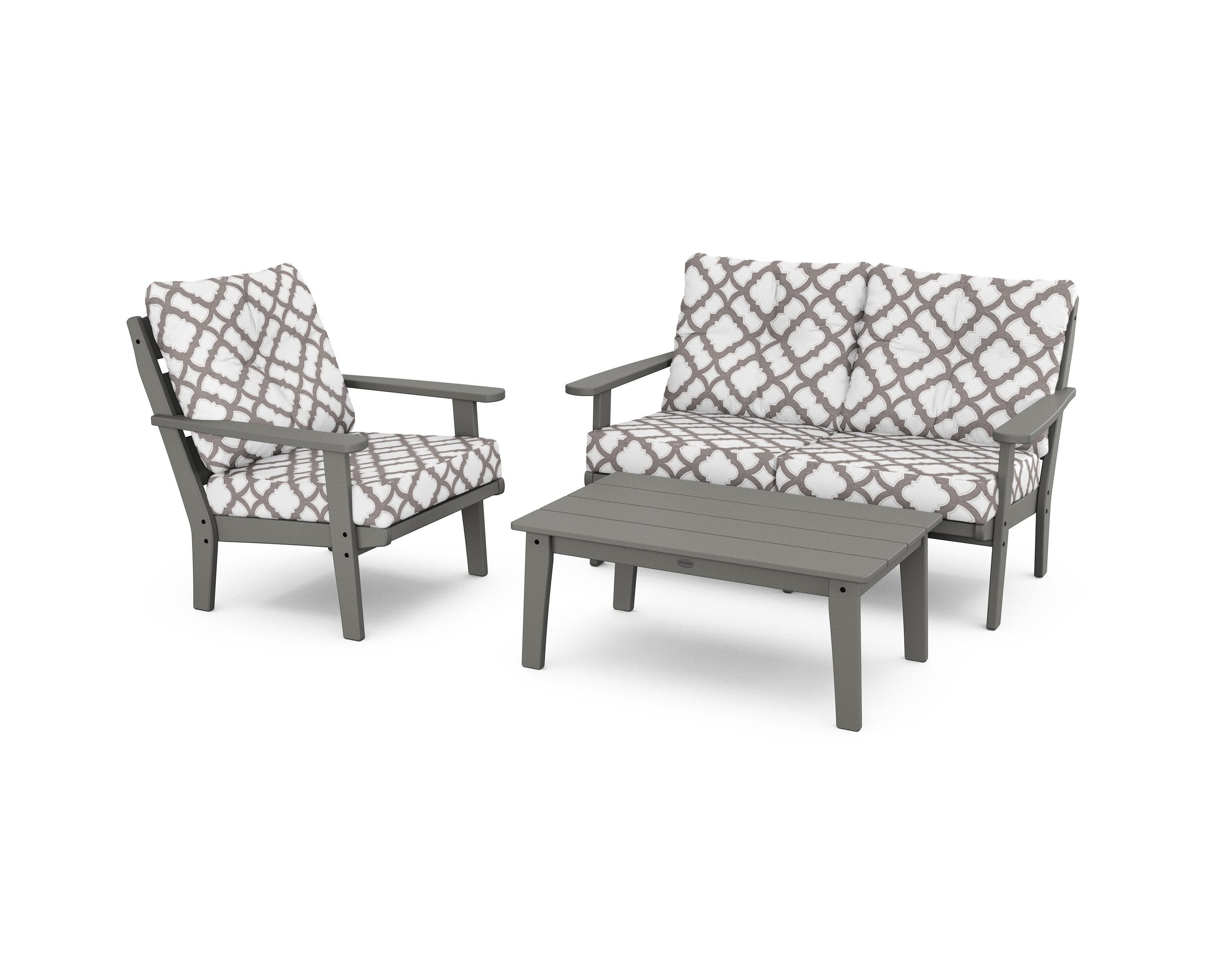 POLYWOOD® Lakeside 3-Piece Deep Seating Set in Slate Grey / Trellis Grey Mist