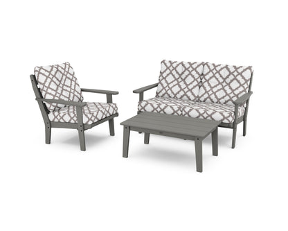 POLYWOOD® Lakeside 3-Piece Deep Seating Set in Slate Grey / Trellis Grey Mist
