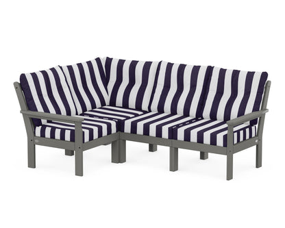 POLYWOOD® Vineyard 4-Piece Sectional in Slate Grey / Cabana Stripe Navy