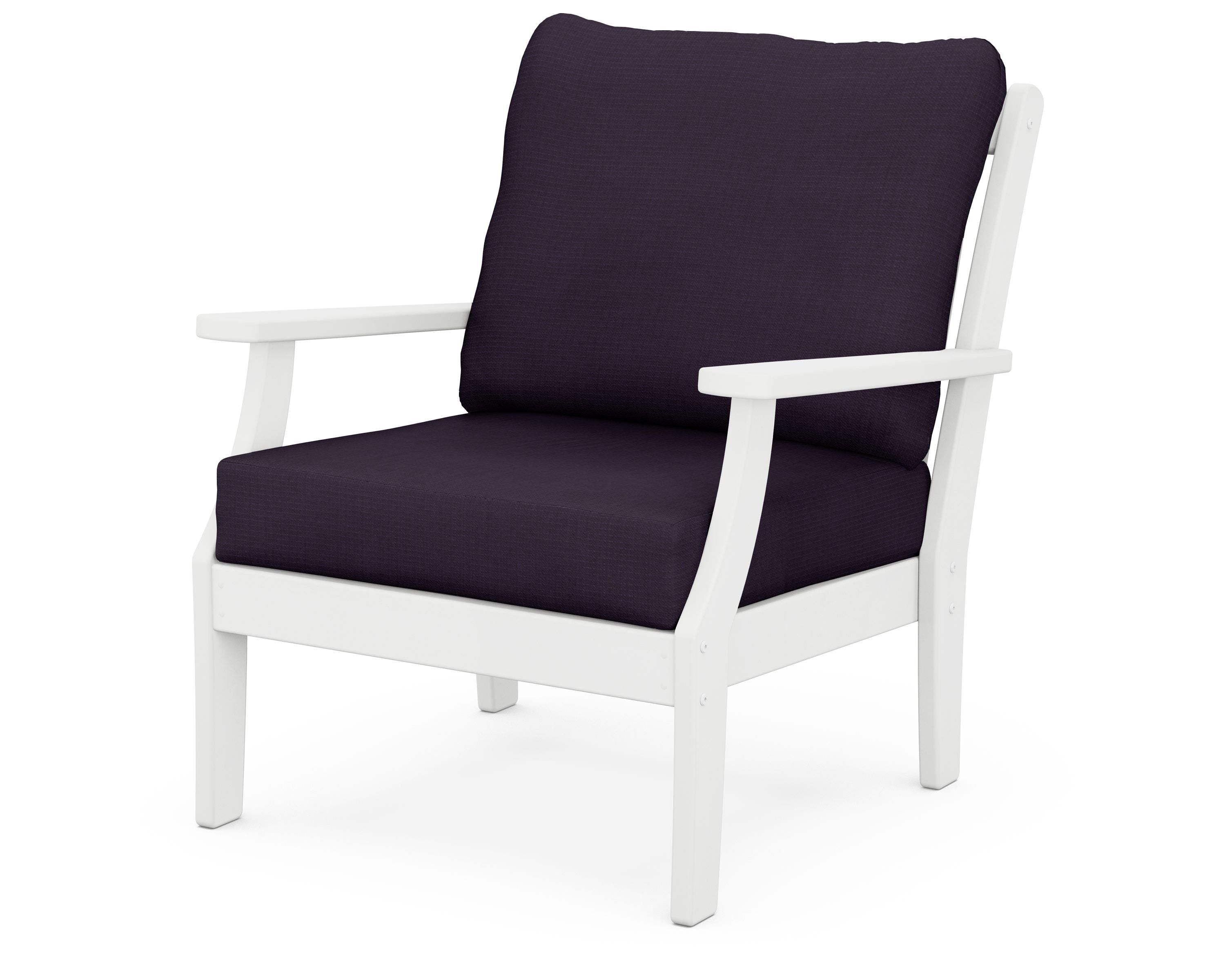 POLYWOOD® Braxton Deep Seating Chair in White / Navy Linen