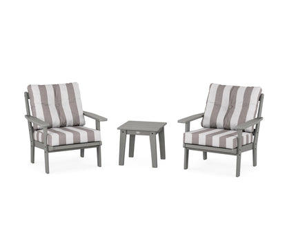 POLYWOOD® Prairie 3-Piece Deep Seating Set in Slate Grey / Cabana Stripe Grey Mist