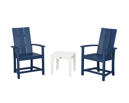 POLYWOOD® Modern 3-Piece Upright Adirondack Chair Set in Navy / White