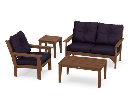 POLYWOOD® Vineyard 4-Piece Deep Seating Set in Teak / Navy Linen