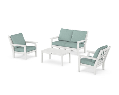 POLYWOOD® Chippendale 4-Piece Deep Seating Set with Loveseat in White / Glacier Spa