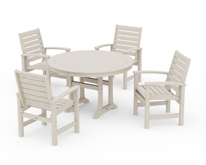 POLYWOOD® Signature 5-Piece Round Dining Set with Trestle Legs in Sand