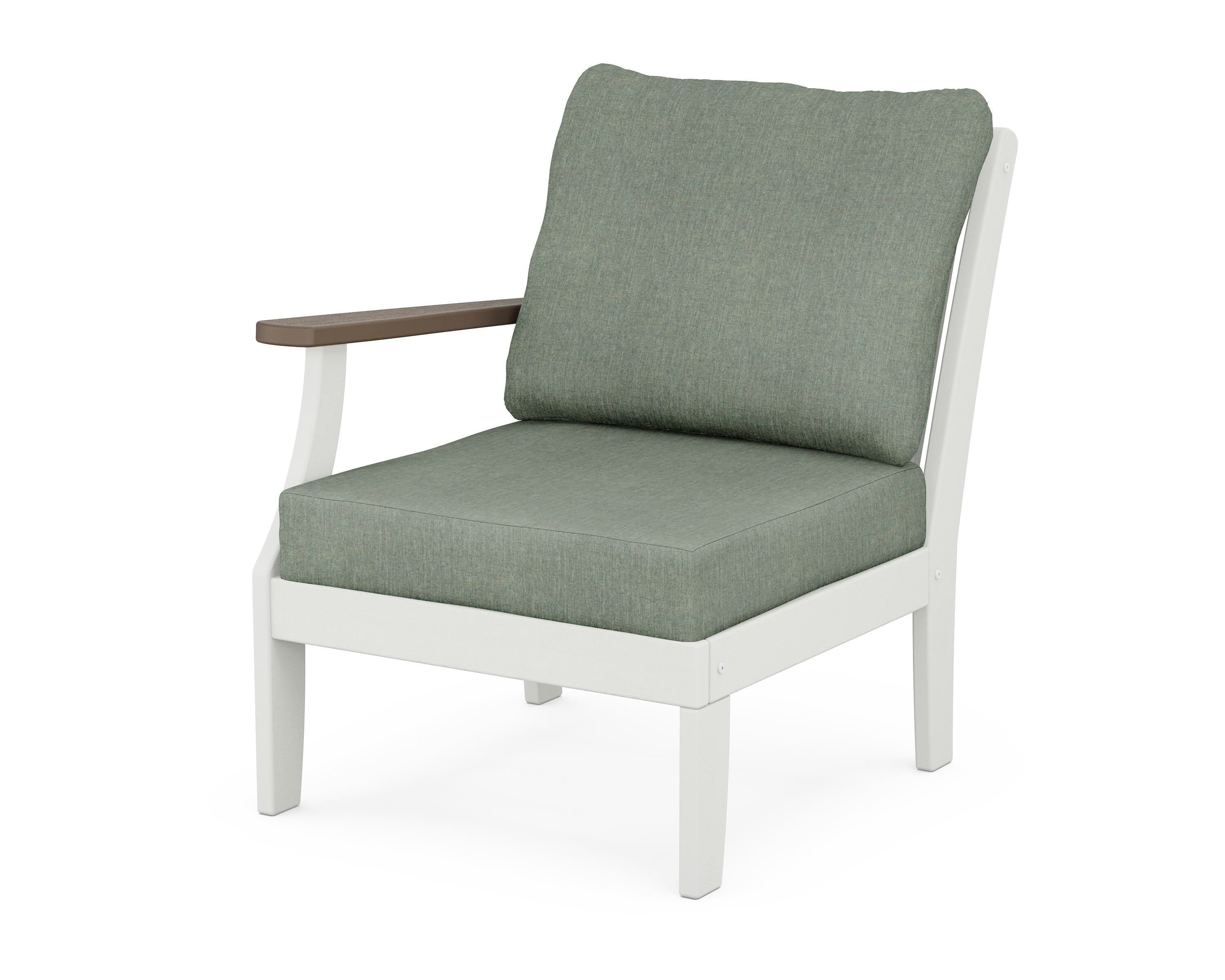 POLYWOOD® Braxton Modular Left Arm Chair in White / Kona / Cast Sage