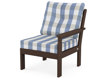 POLYWOOD® Vineyard Modular Right Arm Chair in Mahogany / Buffalo Plaid Sky Blue