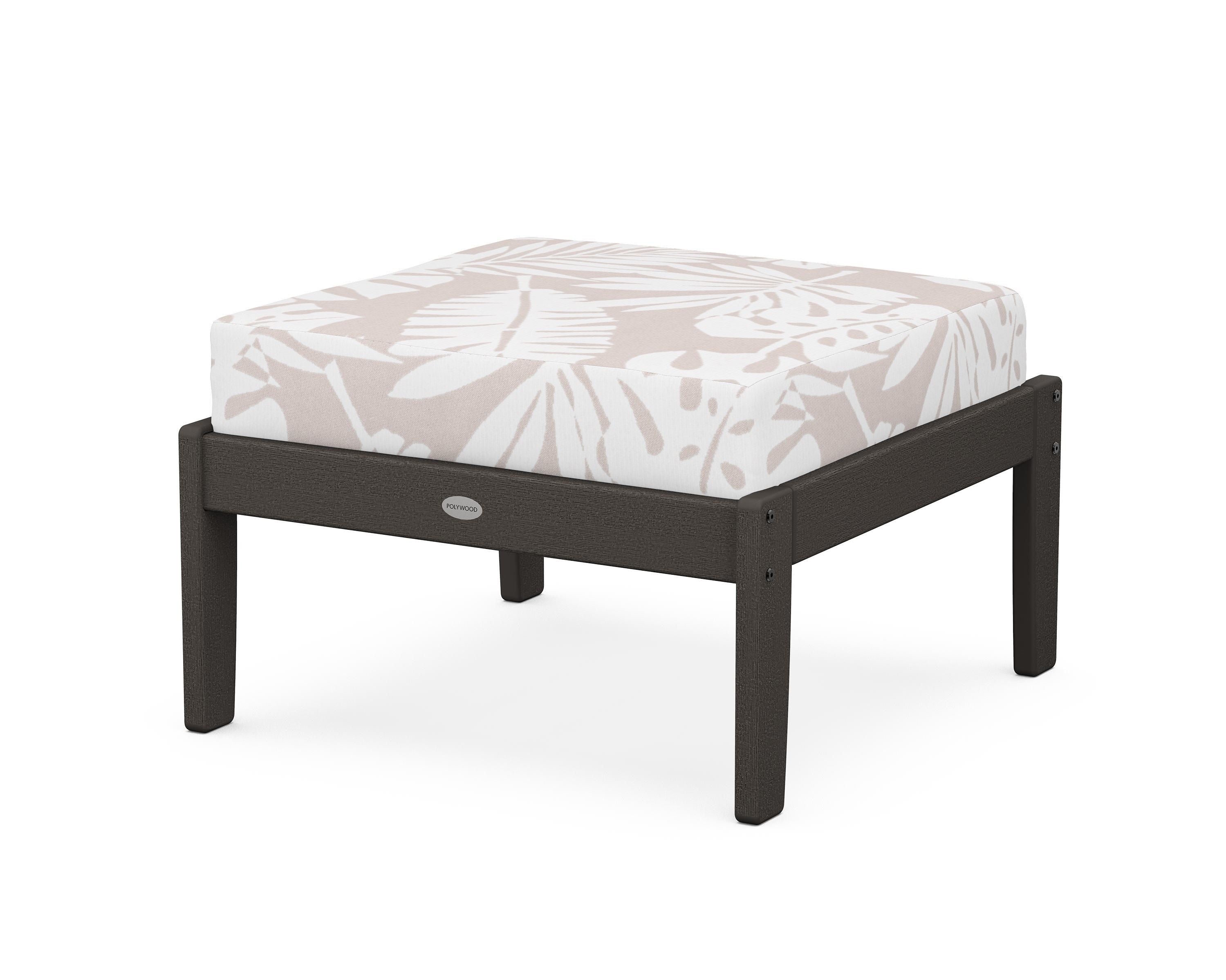 POLYWOOD® Braxton Deep Seating Ottoman in Vintage Coffee / Leaf Dune Burlap