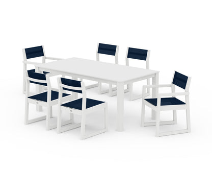 POLYWOOD® EDGE Sling 7-Piece Parsons Dining Set in White / Navy Blue Sling