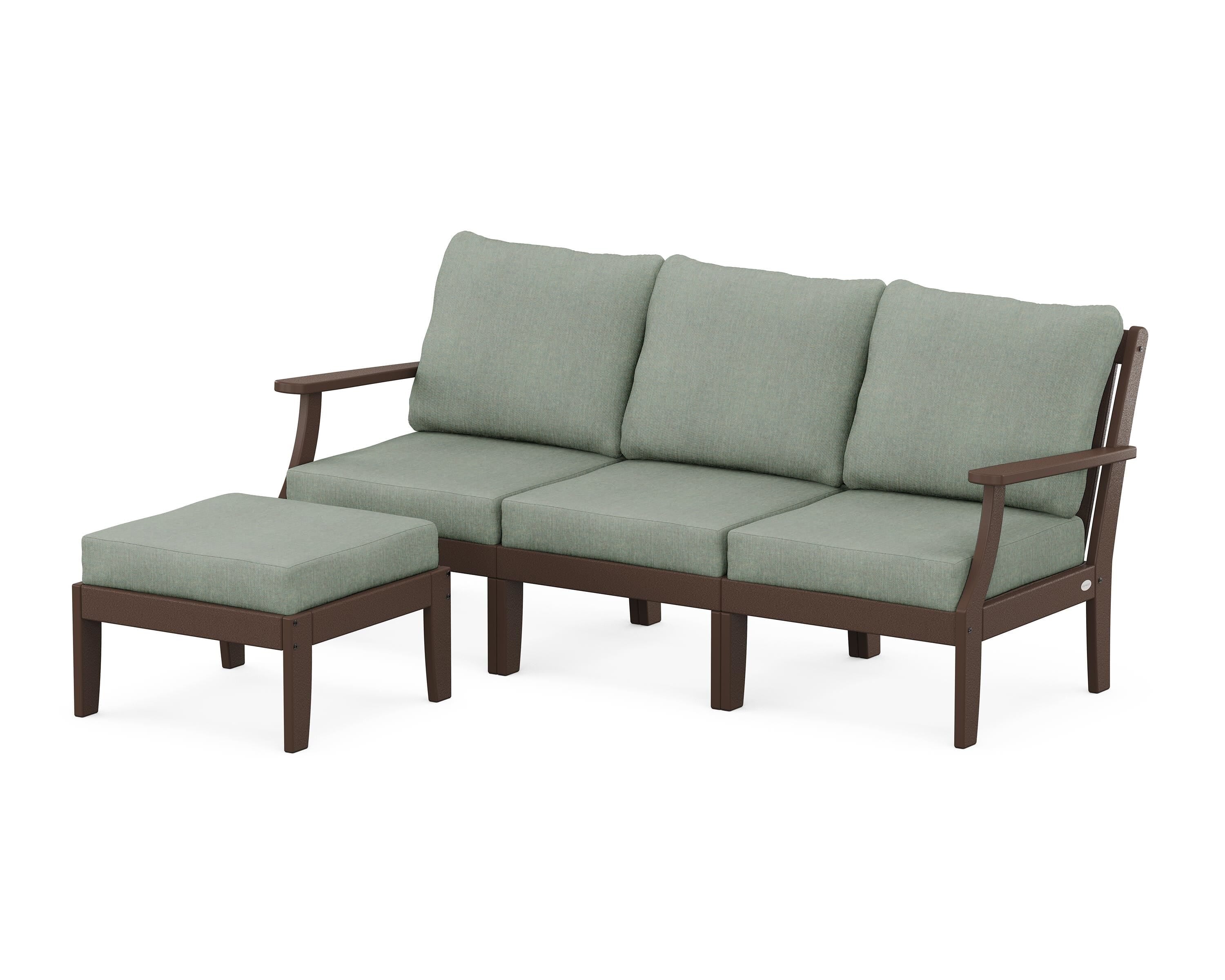 POLYWOOD® Braxton Modular 4-Piece Deep Seating Set with Ottoman in Mahogany / Cast Sage