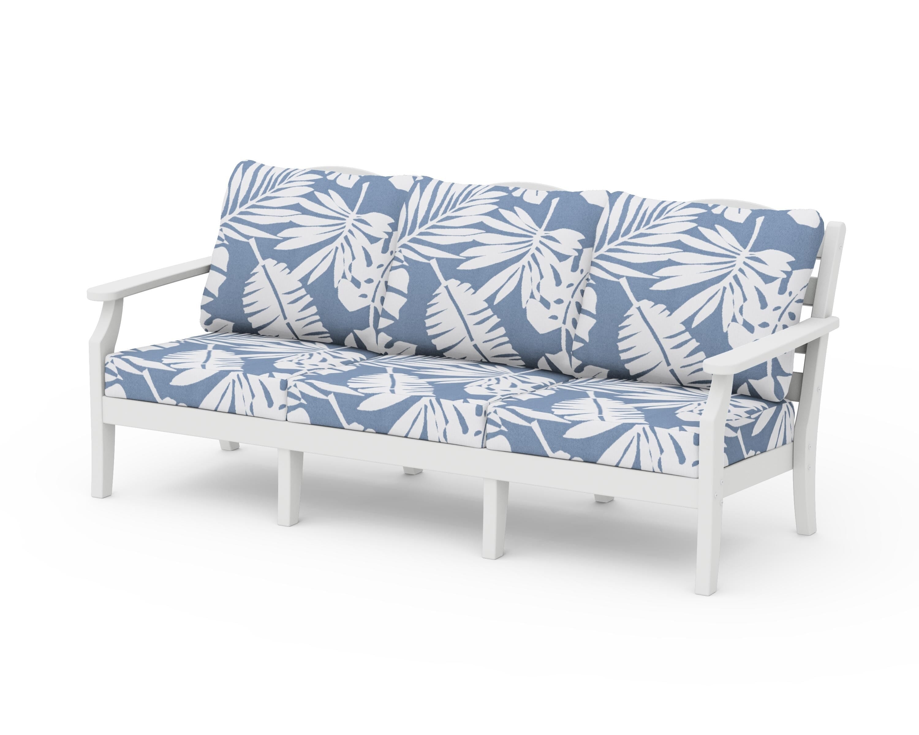 Draper James™ by  POLYWOOD® Savannah Deep Seating Sofa in White / Leaf Sky Blue