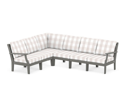 POLYWOOD® Braxton Modular 6-Piece Deep Seating Set in Slate Grey / Buffalo Plaid Dune Burlap