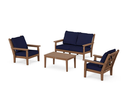 POLYWOOD® Chippendale 4-Piece Deep Seating Set with Loveseat in Teak / Navy