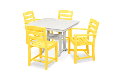 POLYWOOD® La Casa Café 5-Piece Farmhouse Dining Set with Trestle Legs in Lemon / White