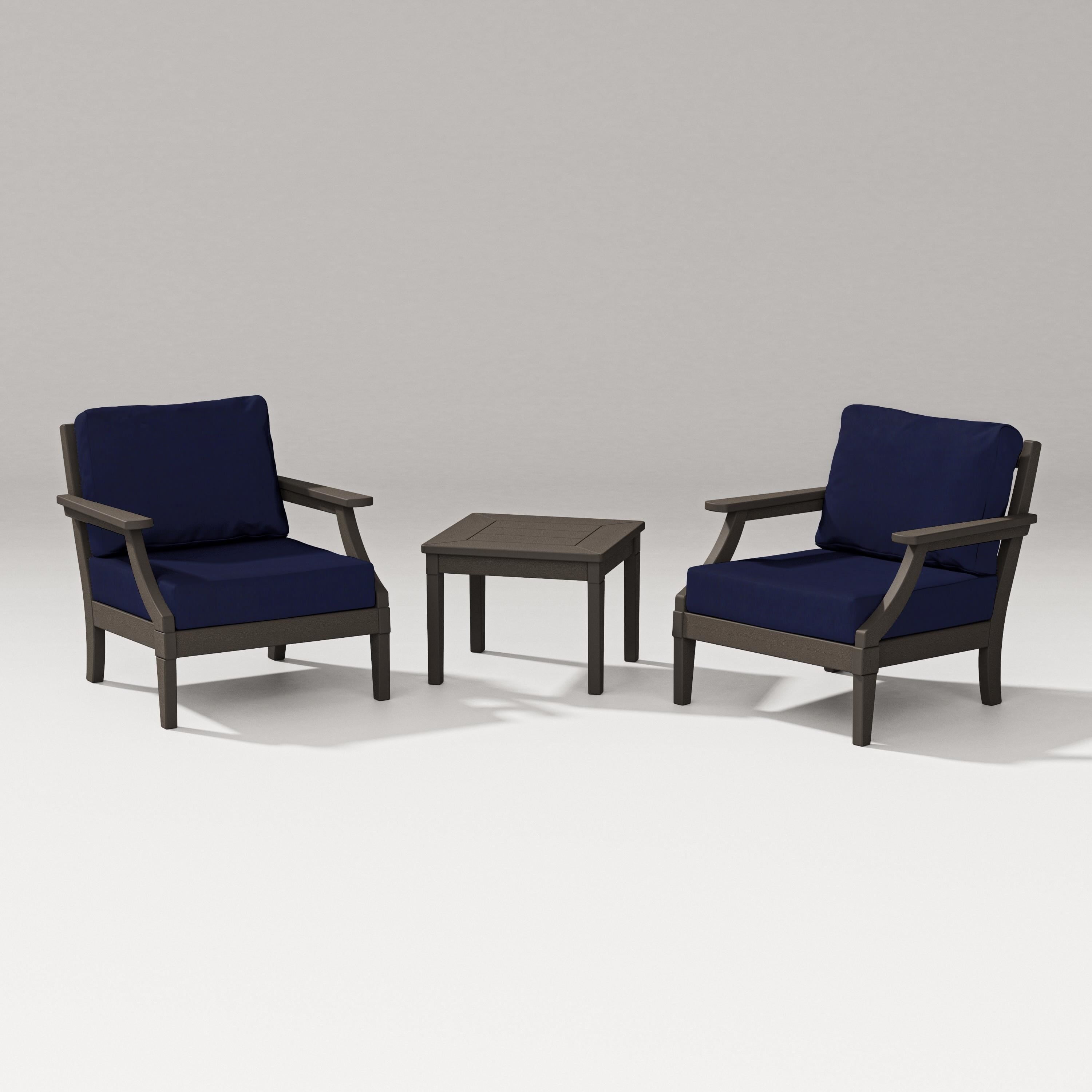 PW Designer Series Estate 3-Piece Lounge Chair Set in Vintage Coffee / Navy