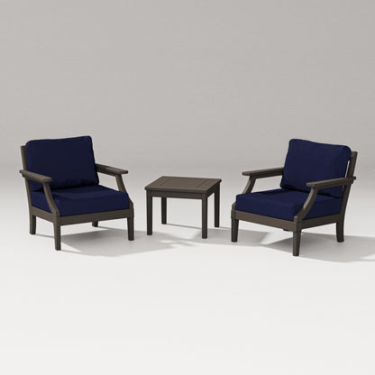 PW Designer Series Estate 3-Piece Lounge Chair Set in Vintage Coffee / Navy