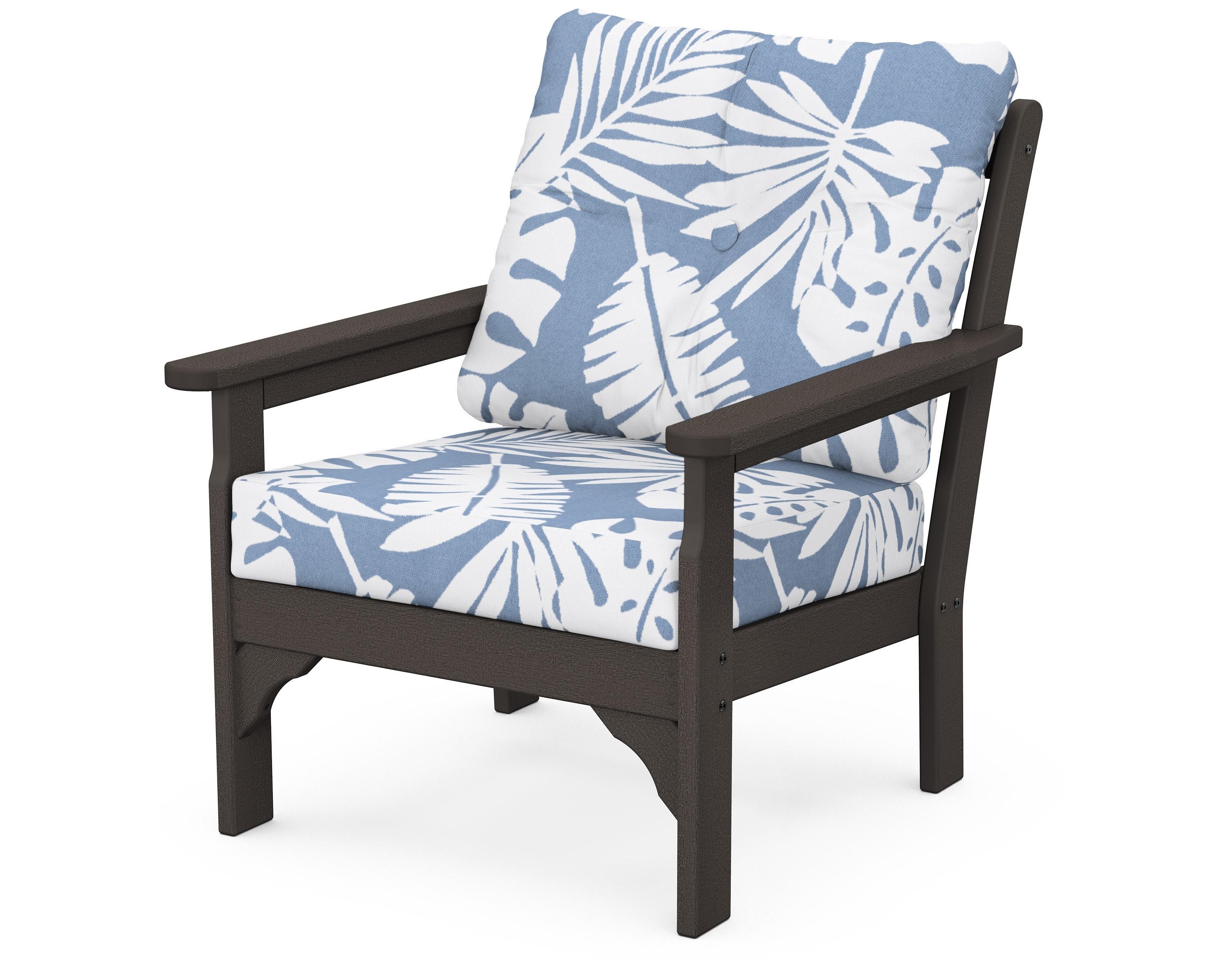 POLYWOOD® Vineyard Deep Seating Chair in Vintage Coffee / Leaf Sky Blue