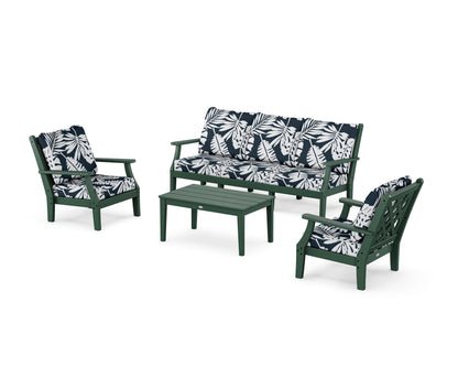 Country Living Wovendale 4-Piece Deep Seating Set with Sofa in Green / Leaf Marine Indigo
