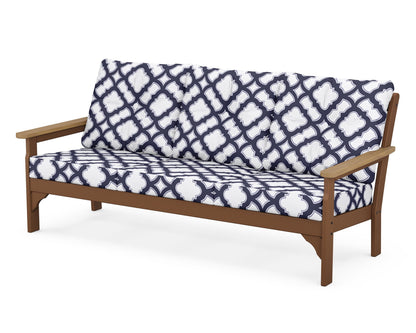 POLYWOOD® Vineyard Deep Seating Sofa in Teak / Natural / Trellis Navy