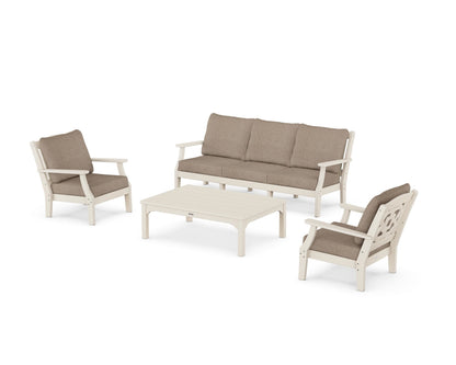 Martha Stewart by POLYWOOD® Chinoiserie 4-Piece Deep Seating Set with Sofa in Sand / Spiced Burlap