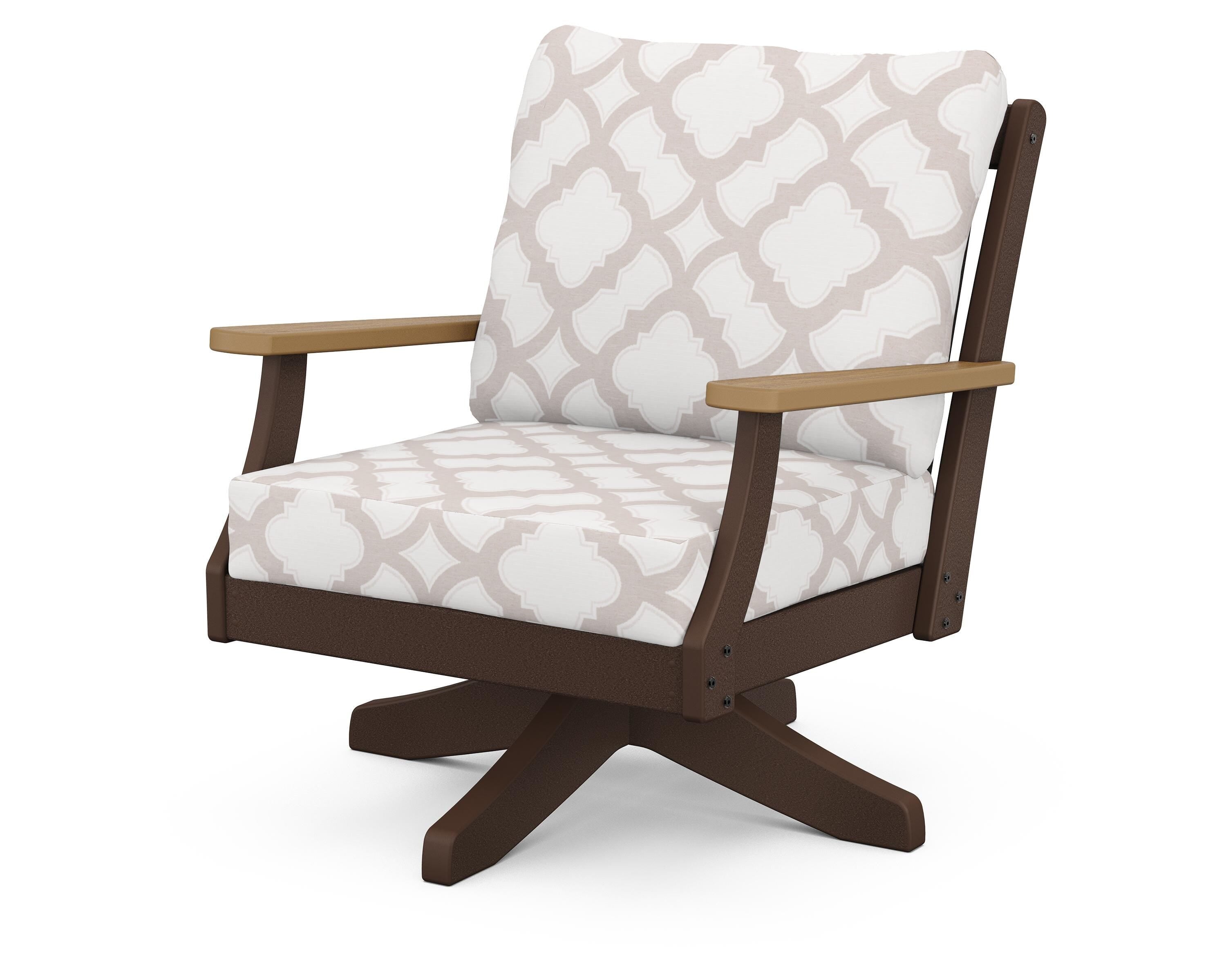 POLYWOOD® Braxton Deep Seating Swivel Chair in Mahogany / Natural / Trellis Dune Burlap