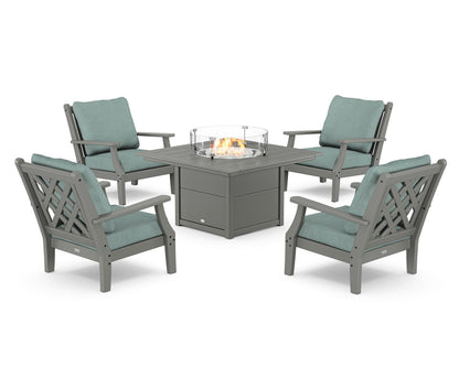 Country Living Wovendale 5-Piece Deep Seating Set with Fire Pit Table in Slate Grey / Glacier Spa