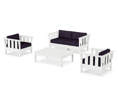 Martha Stewart by POLYWOOD® Acadia 4-Piece Deep Seating Set with Loveseat in White / Navy Linen