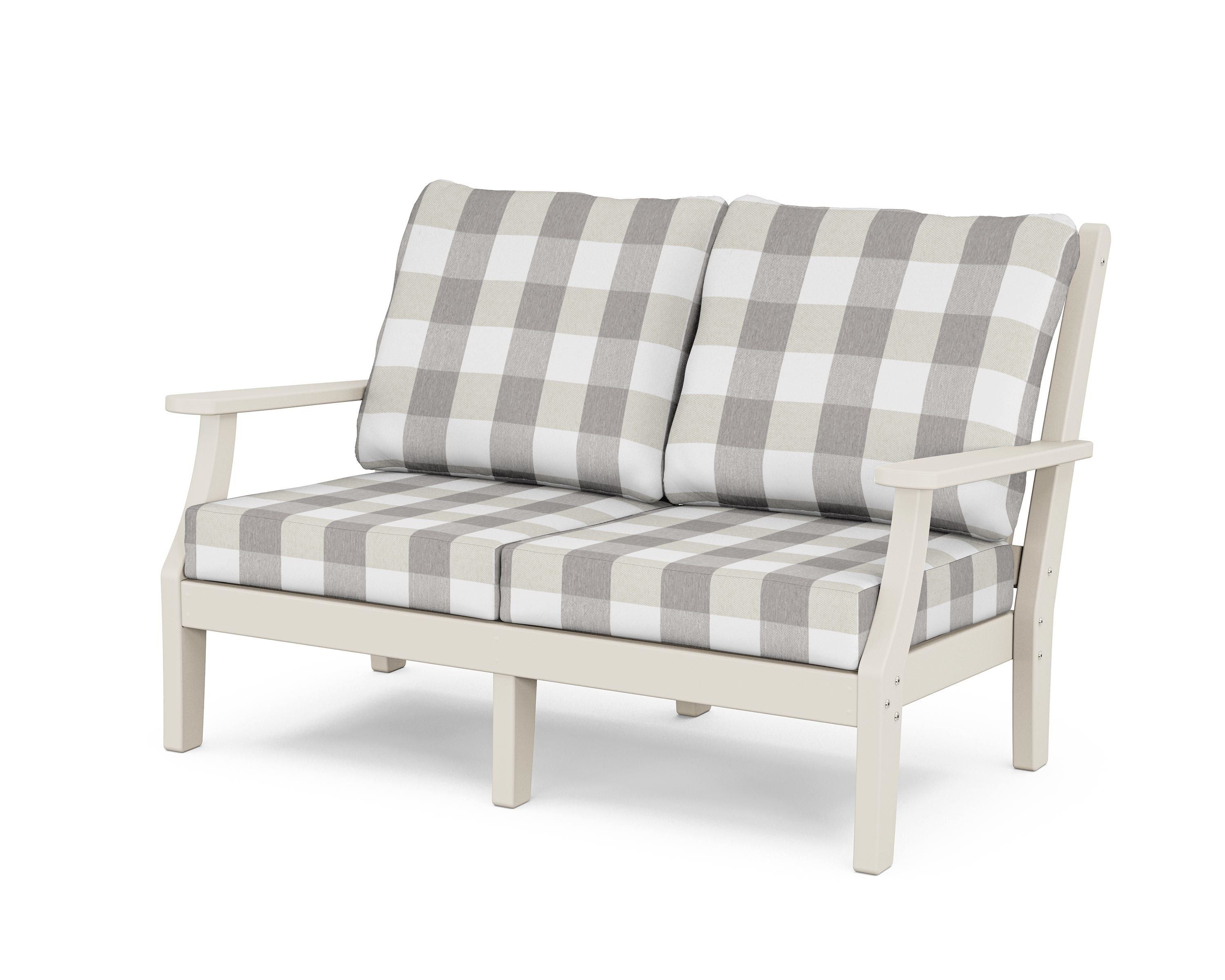 Country Living Wovendale Deep Seating Loveseat in Sand / Buffalo Plaid Grey Mist