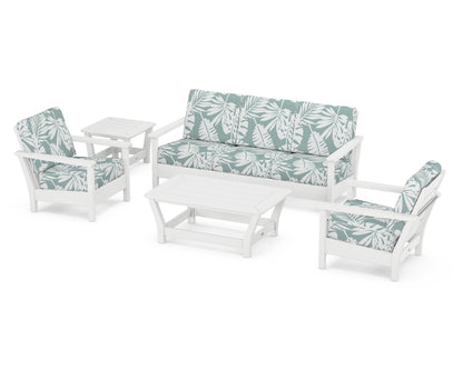 POLYWOOD® Harbour 5-Piece Deep Seating Set in White / Leaf Glacier Spa
