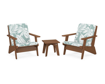 POLYWOOD® Riviera Modern Lounge 3-Piece Set in Teak / Leaf Glacier Spa